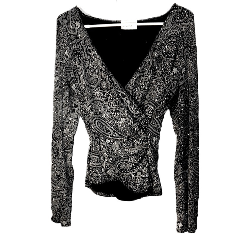 90’s Black and Silver Paisley Sparkly Wrap Top